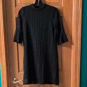 love, Fire Black Lace Shift Dress with Bell Sleeves